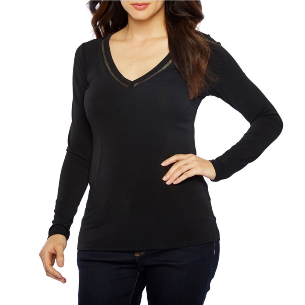 NWT Bold Elements V-Neck Mesh Trim L/S Top